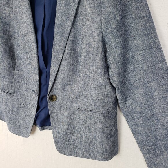 Ann Taylor Linen Blend Blazer Career Office Heather Blue size 8 Minimalist - Picture 13 of 13